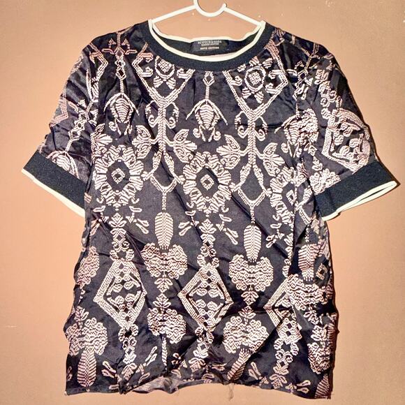 Scotch and Soda Women's Silk Short Sleeve Brocard Short Sleeve Top - Size L - Picture 5 of 8